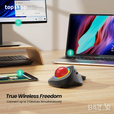 Нова Ергономична тракбол мишка Nulea M505B с RGB подсветка и Bluetooth  , снимка 6 - Клавиатури и мишки - 54082355