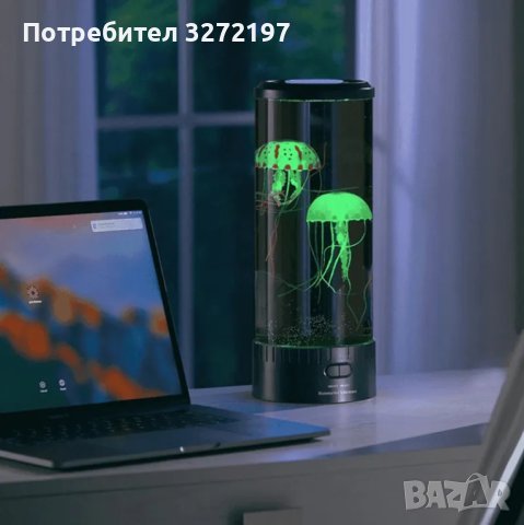 LED нощна лампа - аквариум с две синтетични медузи,пет цвята, снимка 2 - Настолни лампи - 42499543