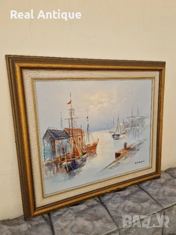 Майсторска антикварна авторска картина масло върху платно , снимка 6 - Картини - 47671747