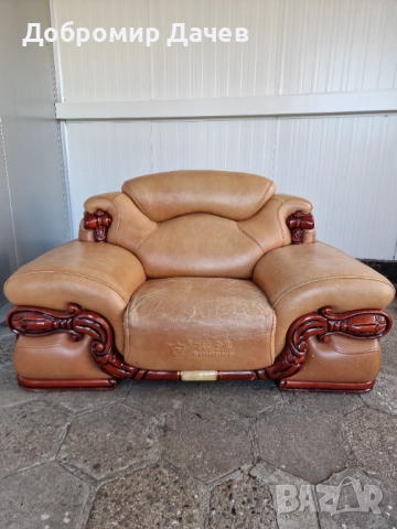 Комплект висококачествени дивани от естествена кожа и 3 маси с мрамор, снимка 2 - Дивани и мека мебел - 51718094