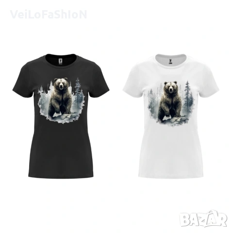 Нова дамска тениска с Мечка, в бял или черен цвят