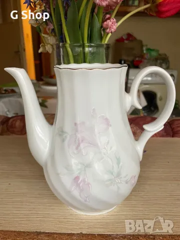 Масивна стара порцеланова кана бяла с цветя 2литра, снимка 2 - Антикварни и старинни предмети - 49876821