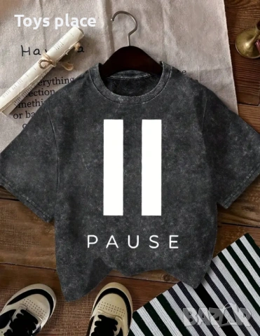 S/M графитена тениска Pause, снимка 2 - Тениски - 54009121