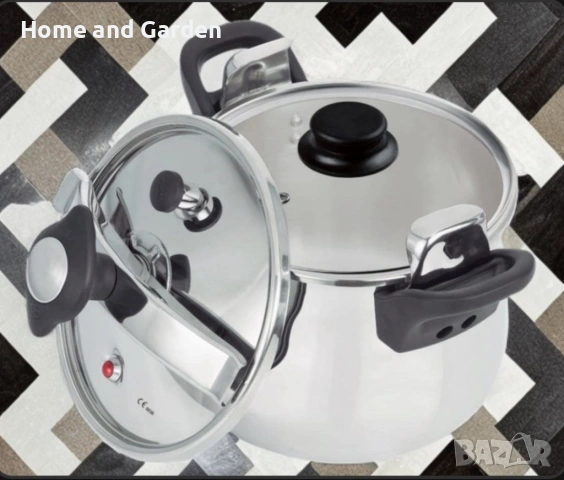 Тенджера под налягане Rosberg, 5л/7л/9л, Индукция, Неръждаема стомана, Стъклен и метален капак, снимка 4 - Съдове за готвене - 53995704