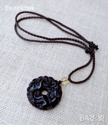 Амулети от естествен обсидиан с гердани, снимка 3 - Колиета, медальони, синджири - 38903566