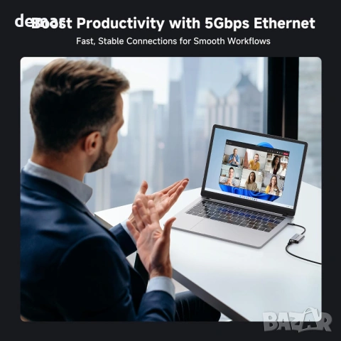 Cable Matters USB C към 5GbE Ethernet адаптер със 140W PD зареждане, USB4 и Thunderbolt 5/4/3, снимка 4 - Кабели и адаптери - 54108595