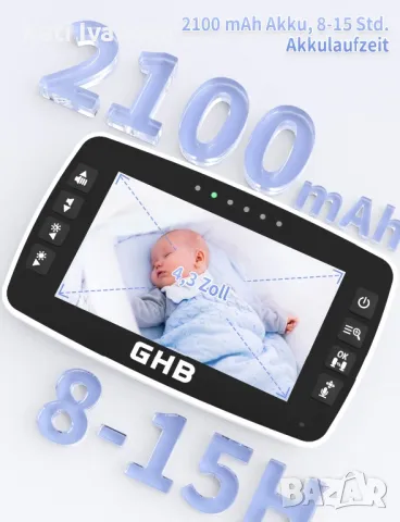 Бебефон GHB камера за бебе  SM43A 4,3-" видеокамера с ротация на 350°, снимка 7 - Бебефони - 47739876