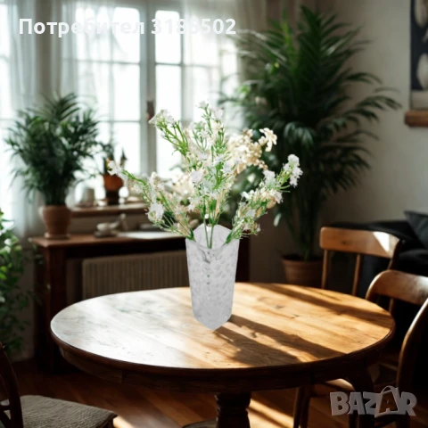 Изкуствена аранжировка с миниатюрни бели цветчета – елегантен декоративен акцент, снимка 3 - Изкуствени цветя - 51227846