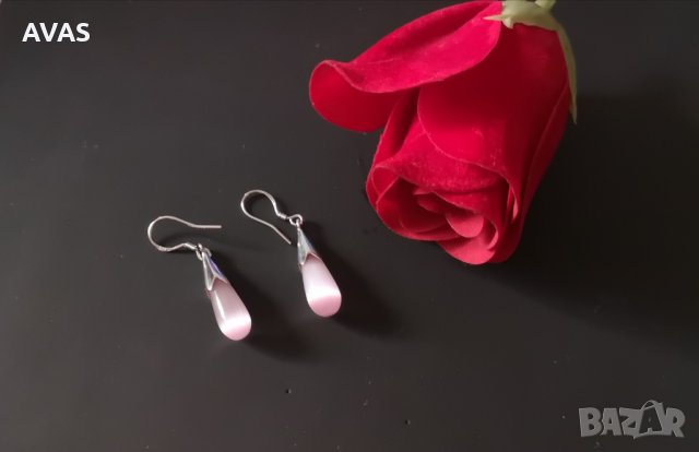 Нови розови обеци капка, снимка 3 - Обеци - 29900891