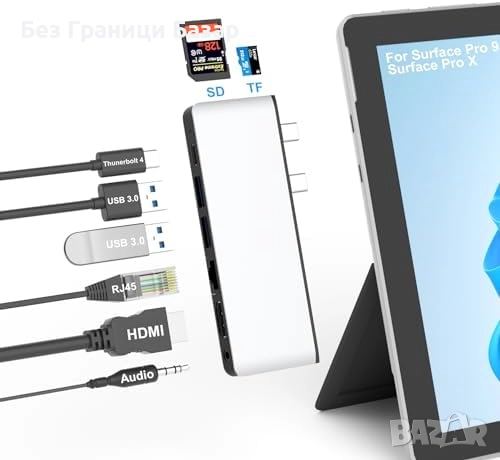 Нов Surface Pro 9/Pro X Хъб с 4K HDMI, USB 3.0, Ethernet и SD/TF четец