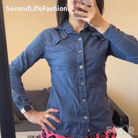 Дамска риза G-Star Raw 3301 Just The Product, синя, с копчета тип „тик-так“, размер S, снимка 8 - Ризи - 52796496