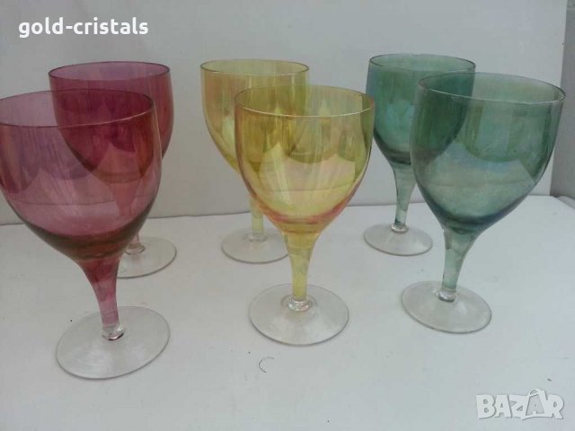 Стари стъклени чаши цветни за вино , снимка 5 - Антикварни и старинни предмети - 30064426