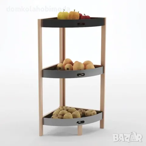 Ъглова Етажерка, Масив и пластмаса 3 етажа, 33x33x80см