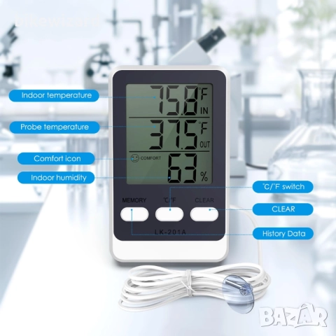 Brifit Цифров термометър за хладилник с 1.5M водоустойчива сонда, хигрометър НОВ, снимка 5 - Друга електроника - 52819097