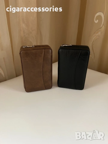 Преносим кожен хумидор за 4 пури от естествена кожа – черен / кафяв, снимка 8 - Табакери - 53228475