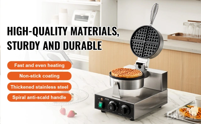 Професионален гофретник, 1300W, за белгийски гофрети, незалепващ, терморегулатор, таймер, гофретник, снимка 5 - Гофретници - 54195374