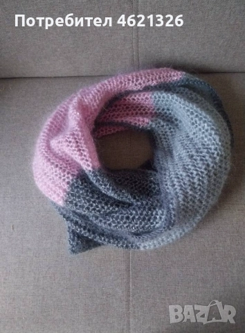 Шал, ажурен, ръчно плетиво, 3 цвята, мохер, пайети, мек и топъл, с подарък огледалце