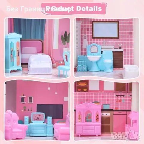 Нов Куклен дом за момичета, светеща играчка с мебели кукли Подарък Коледа, снимка 3 - Кукли - 48312111