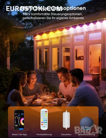 Интелигентни външни светлини APPECK, 30 м, 72 LED, RGB смарт постоянно външно осветление, снимка 5 - Външни лампи - 56203142
