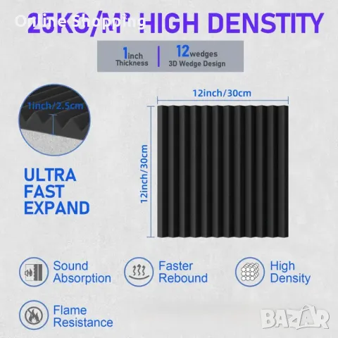 Акустични Панели за шумоизолация и звукоизолация, 12 броя, огнеупорни, снимка 4 - Изолации - 50434591