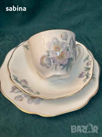 Костен порцелан-троен сет за кафе Чехословакия, Бохемия, снимка 2 - Сервизи - 52979549