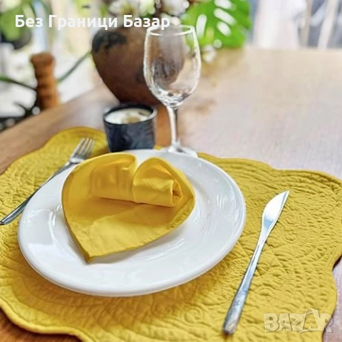 Нов Памучни подложки за маса хранене със салфетки комплект 12 части жълт, снимка 3 - Прибори за хранене, готвене и сервиране - 53962628
