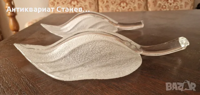 Двойка стъклени листа в стил Мурано , снимка 2 - Декорация за дома - 56441359