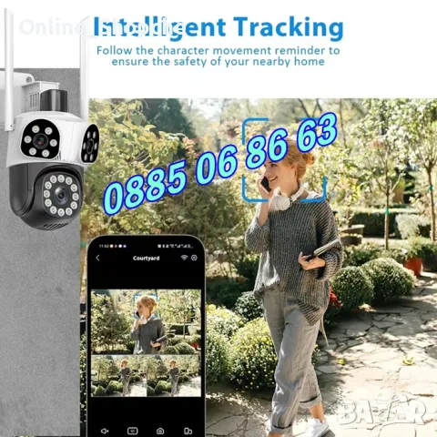 Безжична WiFi IP камера с 3 обектива 12MPx, нощно виждане, 360°, iCSee, микрофон, снимка 5 - IP камери - 50303442