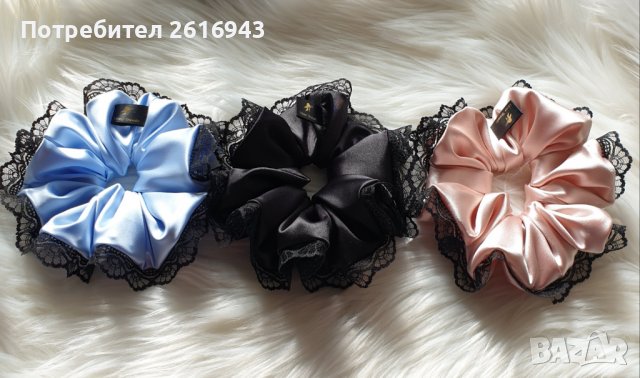 Луксозно Сатенено Скрънчи/Ластик за Коса с Дантела (избор на цвят), снимка 17 - Аксесоари за коса - 38640712