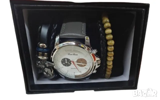 Стилен мъжки часовник в комплект с гривни, снимка 2 - Мъжки - 48679407