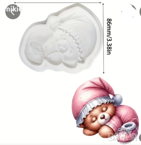 заспало мече в пижама бебешки силиконов молд форма фондан гипс шоколад, снимка 2 - Форми - 53263745