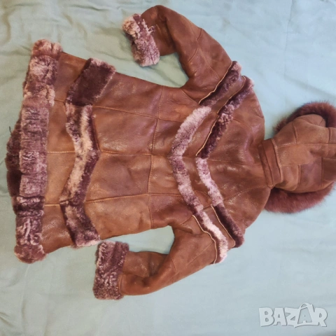 Детско Палто агнешка кожа и лисица с цип уникално ръчна изработка , снимка 4 - Детски якета и елеци - 53062123