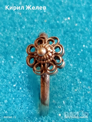 Изящен старинен сребърен пръстен флорален мотив ръчна изработка висока проба сребро 52462