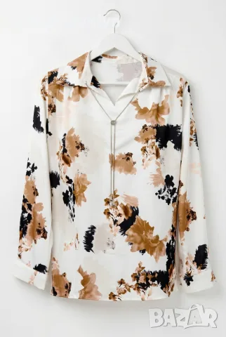 Блуза “Satin Floral Elegance” – сатенена блуза с флорален принт арт.5079, снимка 3 - Блузи с дълъг ръкав и пуловери - 55821651