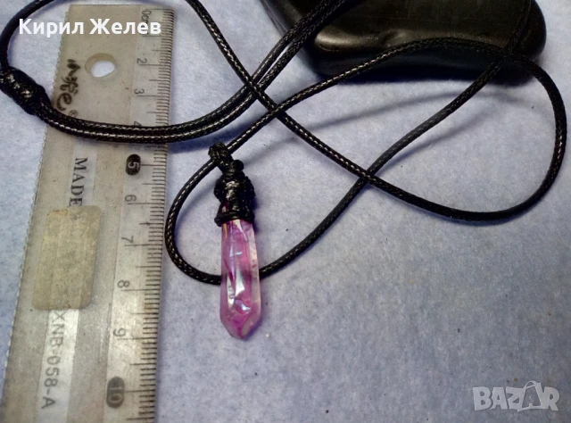 СТИЛЕН ВИНТИДЖ АРТ СКЪПОЦЕНЕН МЕДАЛЬОН ФАСЕТИРАН НАТУРАЛЕН АМЕТИСТ с ПЛЕТЕНО ШНУРЧЕ 50194, снимка 5 - Колиета, медальони, синджири - 51255644