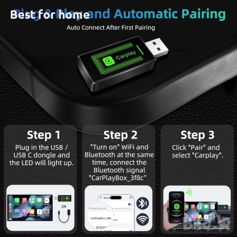 Безжичен Carplay адаптер за iPhone Lyssiefeel, снимка 6 - Аксесоари и консумативи - 52953666