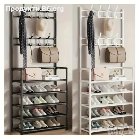 Метален органайзер за врата с 8 куки и рафтове – стилно решение за обувки и аксесоари