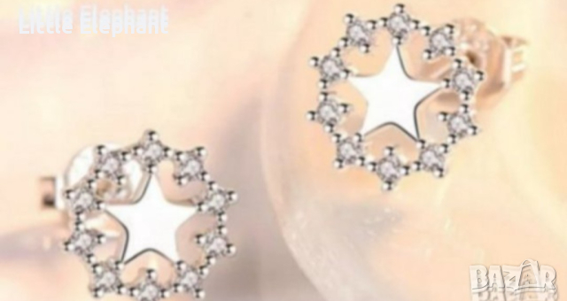 Сребърни обеци колекция"Curcle stars кристали,white/нови