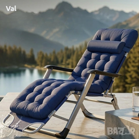 Луксозен шезлонг за градина и басейн - Мека ватирана възглавница, дишаща материя Textoline 