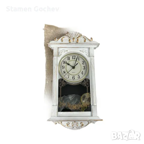 Стенен часовник с махало, класически дизайн, бял, 41 см, снимка 1