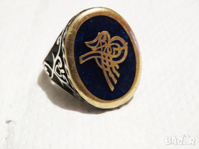 Стар мъжки сребърен пръстен, турски  пръстен, османски величествен сребърен пръстен с тугра, тура, снимка 2 - Пръстени - 35438532
