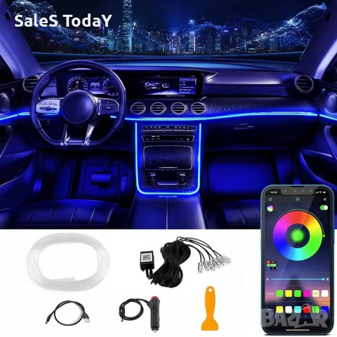 Лед светлини за кола 6м., iOS и Android, 12V, RGB, LED интериорна лента, водоустойчиви, снимка 1 - Аксесоари и консумативи - 33718154