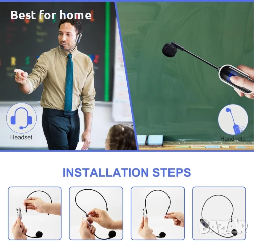 UHF безжична микрофонна система със слушалки, снимка 3 - Други - 51120618