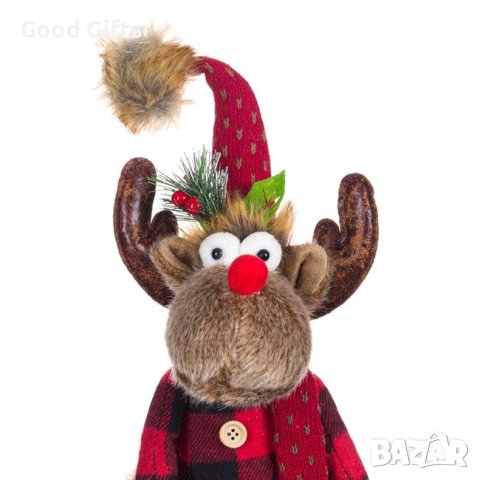 Коледен елен, седящ с Кариран костюм, 39см, снимка 4 - Декорация за дома - 42718912