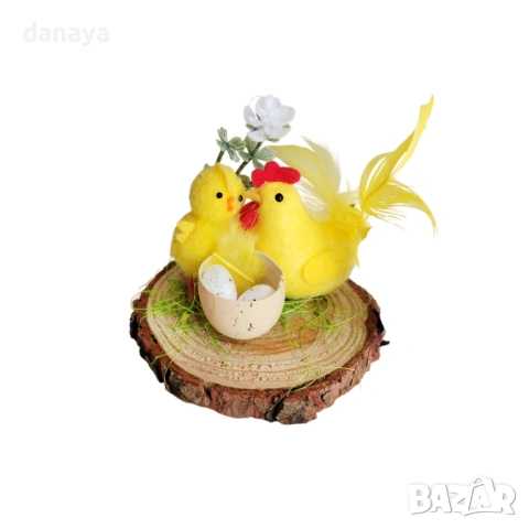 6527 Мини украса за Великден на дървена поставка, 8.5 см