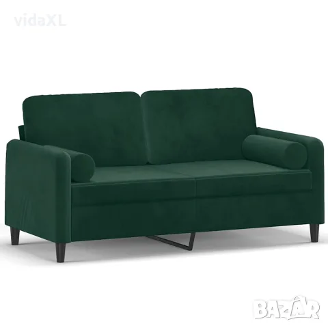 vidaXL 2-местен диван с възглавници тъмнозелен 140 см кадифе
