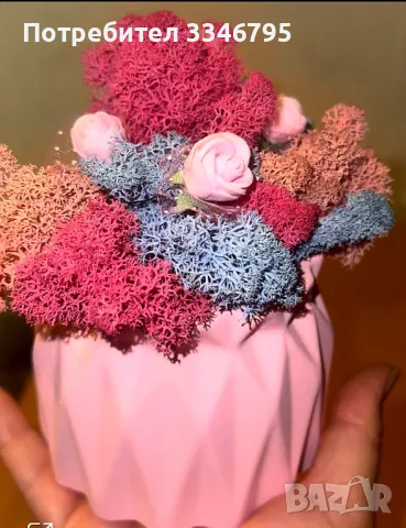 Кашпа декорирана със скандинавски мъх. , снимка 3 - Декорация за дома - 49148957