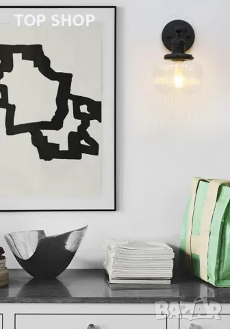 JIMUBEAM индустриална ретро стенна лампа стъклен абажур с прозрачни райета, снимка 6 - Лампи за стена - 49731234