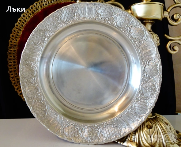 Калаена чиния за гравиране,снимка,калаена сватба,барок. 