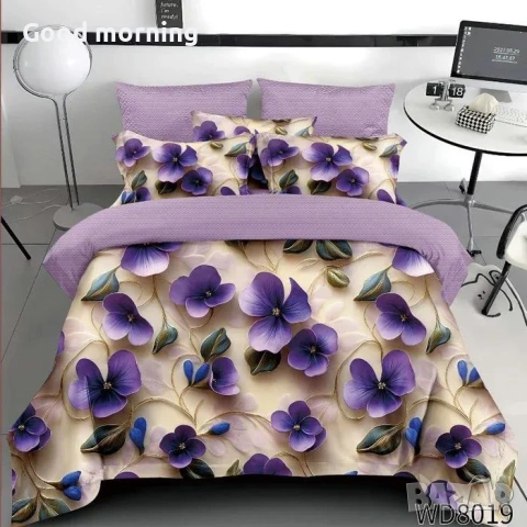 Флорален комплект с ластик, 100% памук 1 бр. х плик за завивка 200 x 230 cm 1 бр. х долен чаршаф , снимка 6 - Спално бельо - 54090365